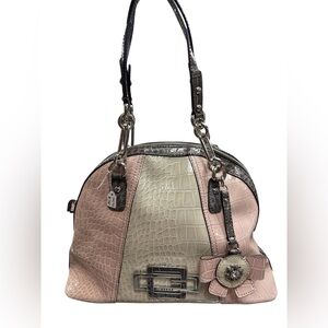 Guess Pink and Cream Croc-Embossed Shoulder Bag